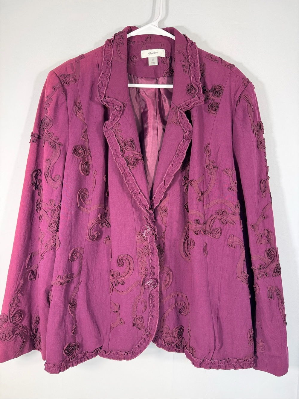 CJ Banks Purple Ribbon Rose Embroidered Victorian Blazer Jacket 3X